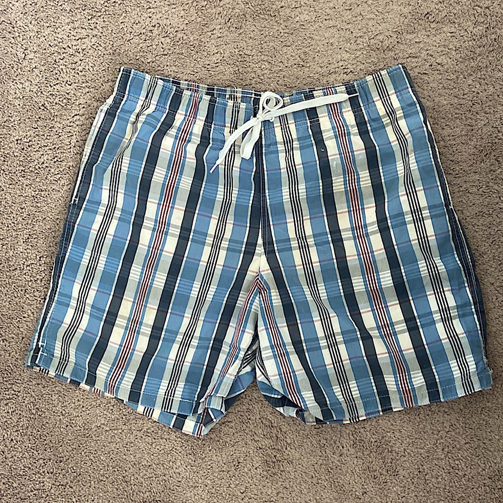 Men’s Size Large Medina Striped / Plaid Swim Shorts / Swim Trunks